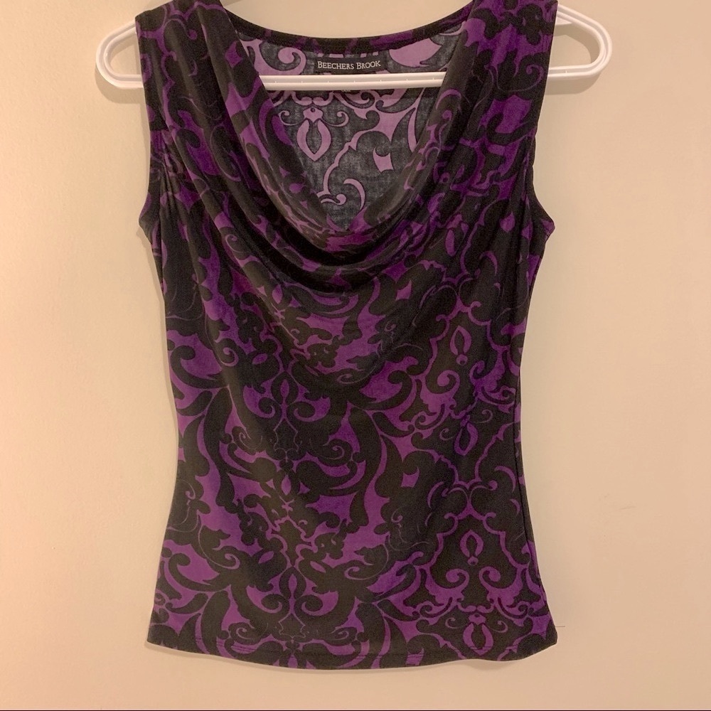 Black & Purple Cowl Neck Tank Top